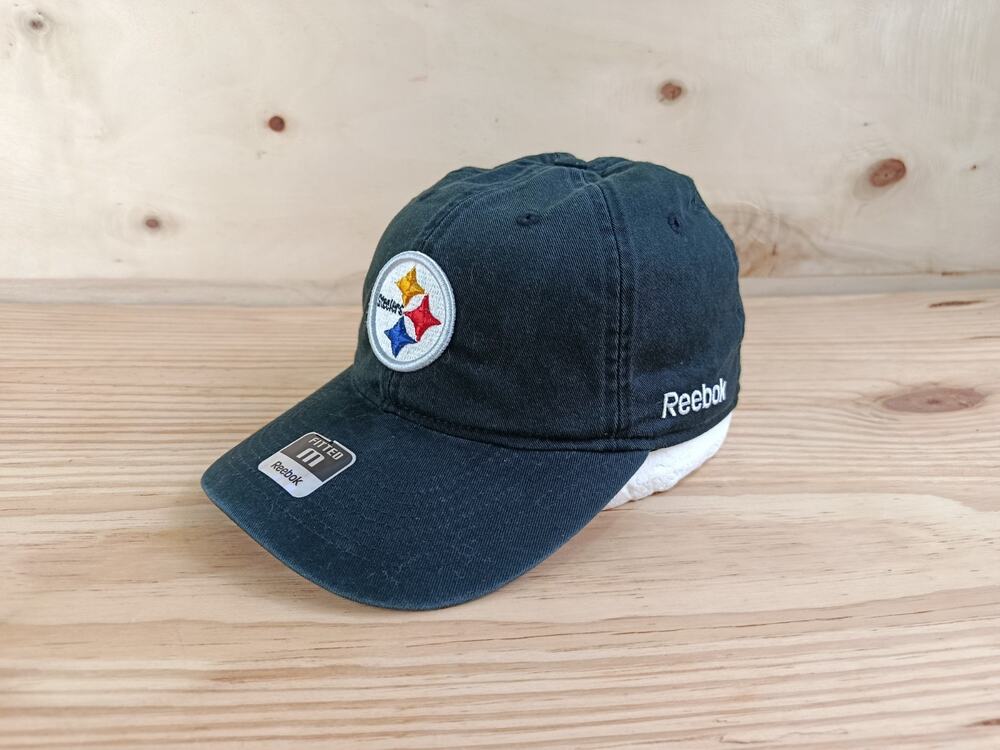 VINTAGE REEBOK NFL PITTSBURGH STEELERS FITTED HAT CAP SIZE M BLACK Y2K ERA